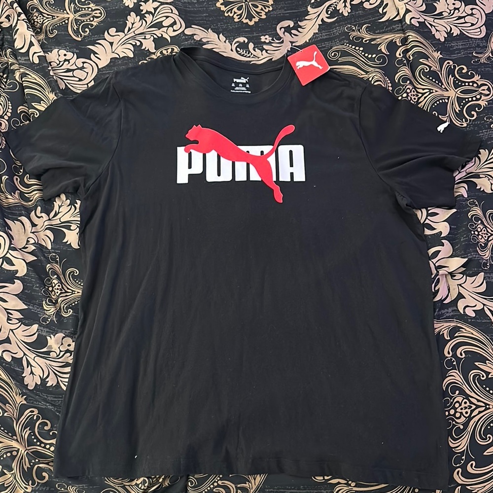 Puma Black and Red Short Sleeve Tee with Iconic Logo